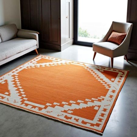 Handknotted Wool Area Terracotta Rug